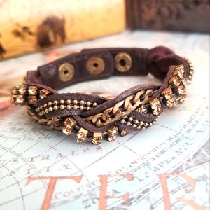 Braided metal-leather bracelet